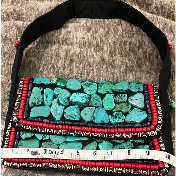 Rare Hand sewed Turquoise and beaded purse. Tibetan Feel. Purchased at Harrahs - Picture 7 of 12